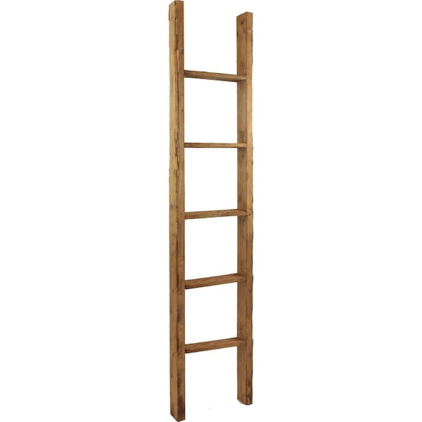 Ekena Millwork 15"W x 72"H x 3 1/2"D Vintage Farmhouse 5 Rung Ladder, Barnwood Decor Collection, Weathered Brown DECR015X072X04LDRBR - main